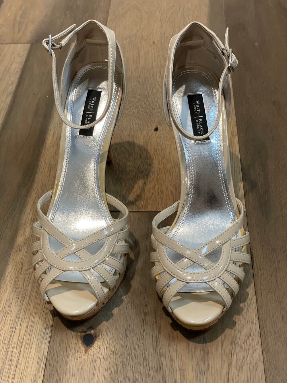 White House Black Market Strappy Peep Toe Heels Tan Size 7.5